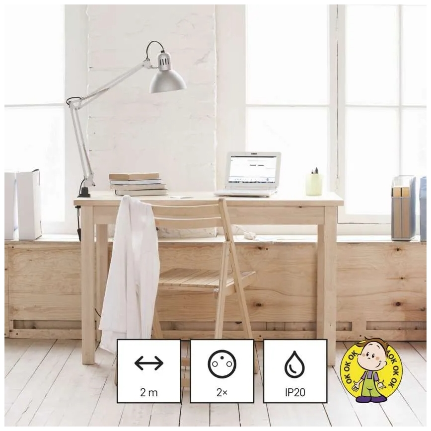 Verlengsnoer 2-voudig + 2x USB-A + USB-C 1,4 m