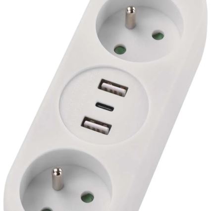 Verlengsnoer 2-voudig + 2x USB-A + USB-C 1,4 m