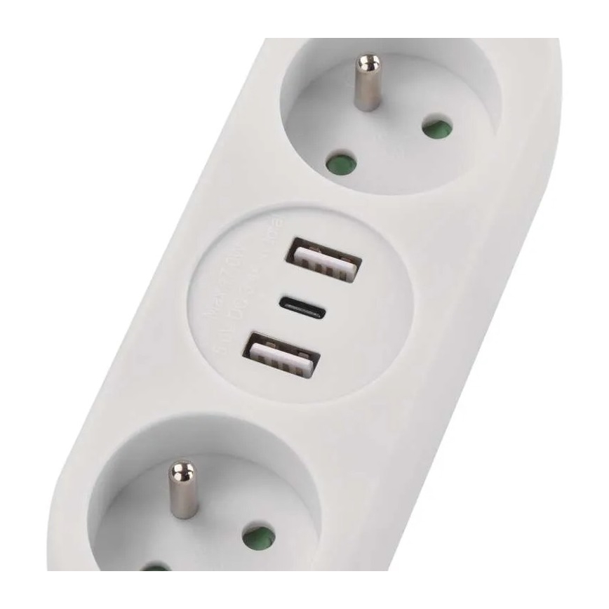 Verlengsnoer 2-voudig + 2x USB-A + USB-C 1,4 m