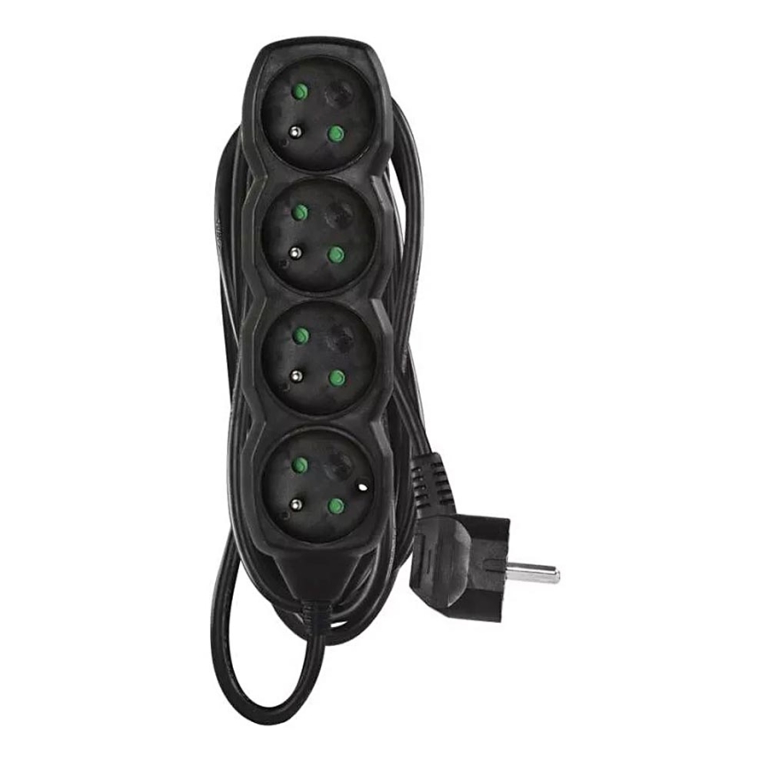 Verlengsnoer 4-voudig 5m zwart