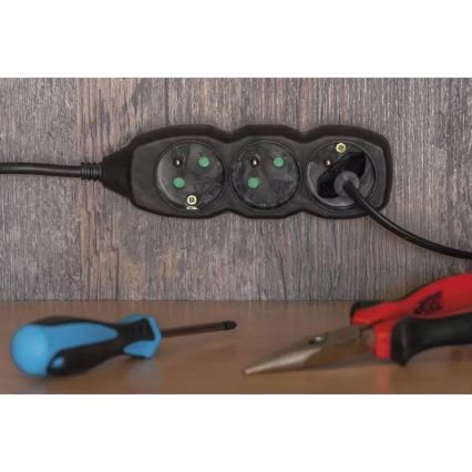 Verlengsnoer 4-voudig 5m zwart