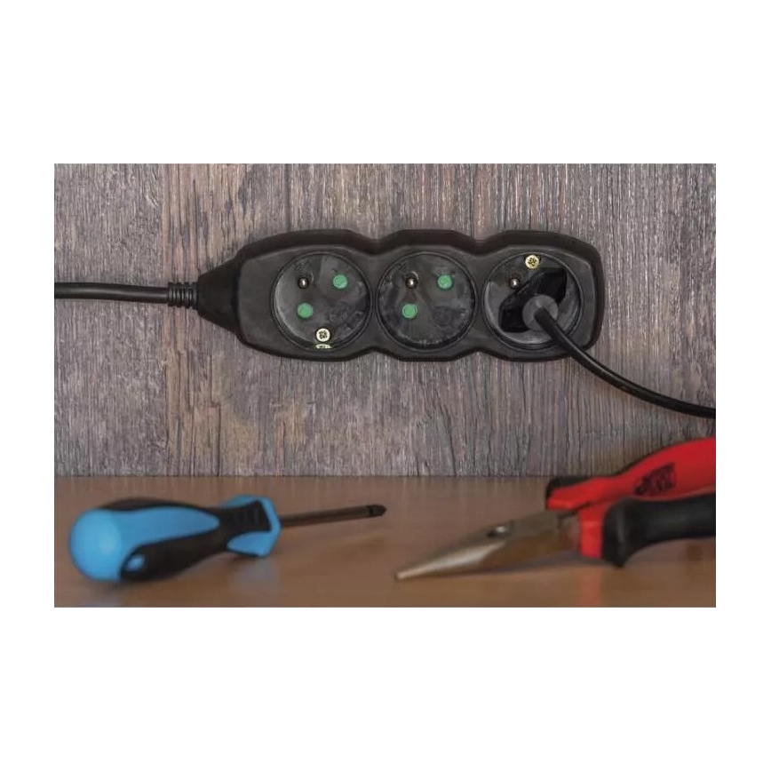 Verlengsnoer 4-voudig 5m zwart