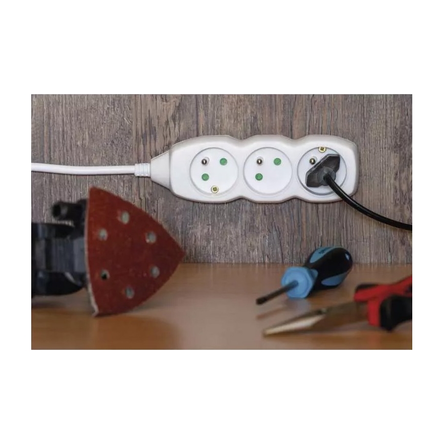 Verlengsnoer 6-voudig 3m wit