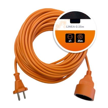 Verlengsnoer LINEA G met 1 stopcontact, 25 m, oranje