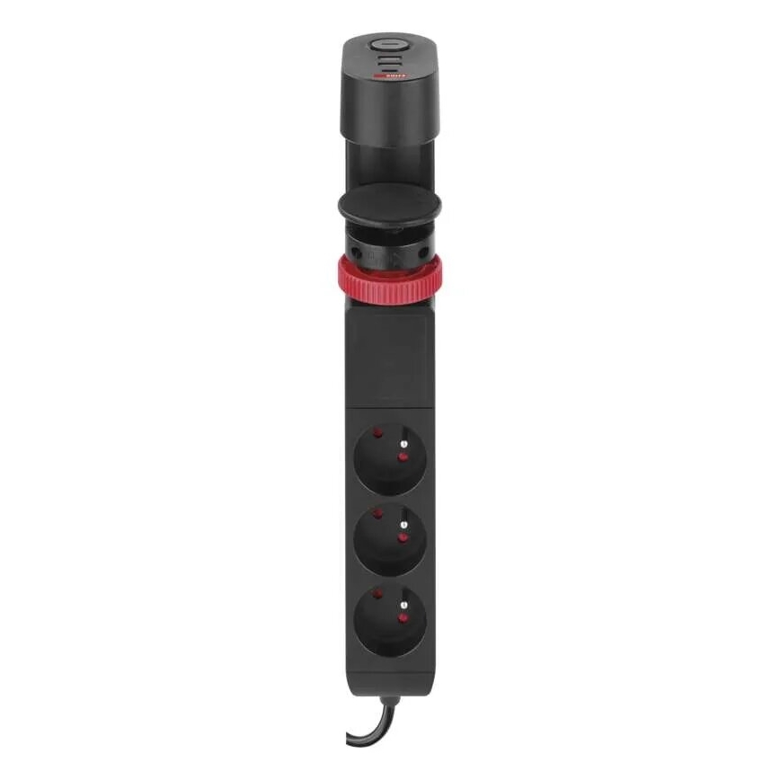 Verlengsnoer met bevestiging aan tafel 3Z + 3xUSB 1,5m zwart