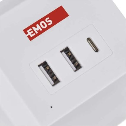 Verlengsnoer met stekkerdoos en draadloos QI-opladen 2x USB-A + 1x USB-C 2m wit