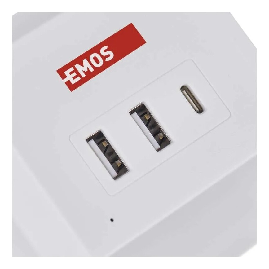 Verlengsnoer met stekkerdoos en draadloos QI-opladen 2x USB-A + 1x USB-C 2m wit