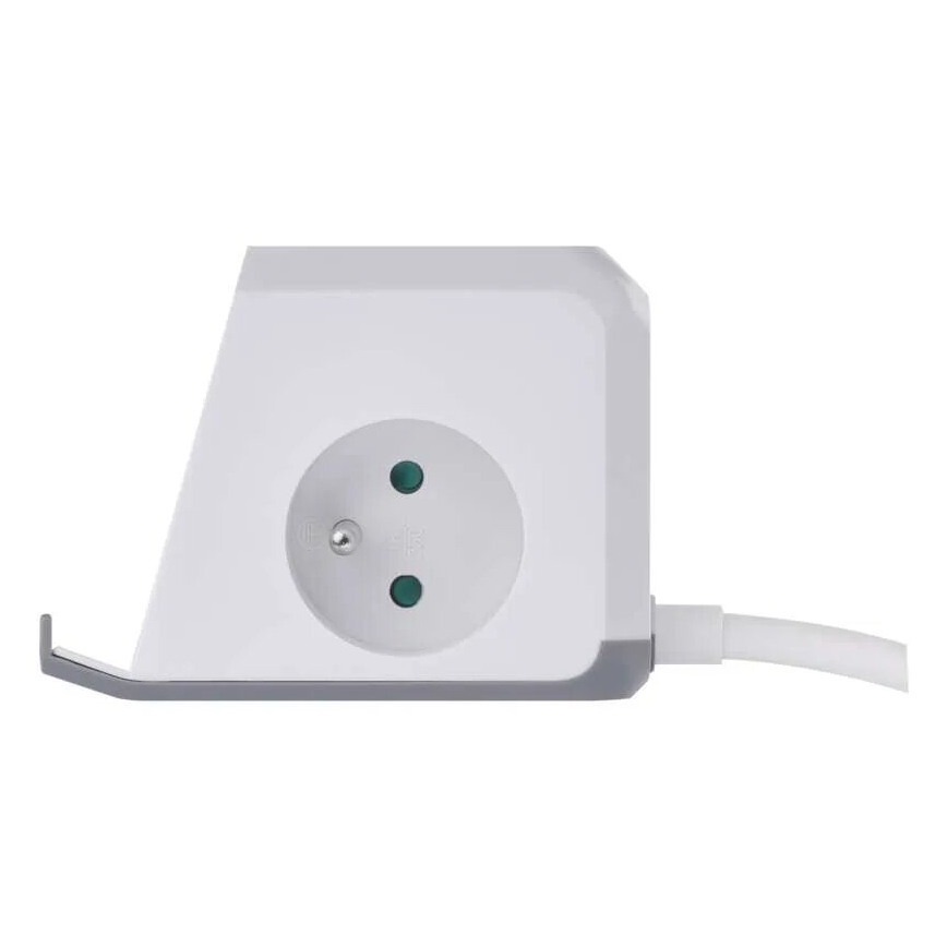 Verlengsnoer met stekkerdoos en draadloos QI-opladen 2x USB-A + 1x USB-C 2m wit