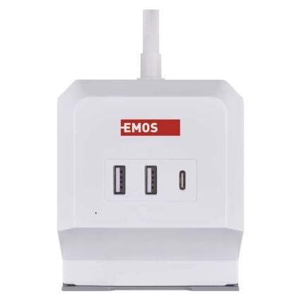 Verlengsnoer met stekkerdoos en draadloos QI-opladen 2x USB-A + 1x USB-C 2m wit