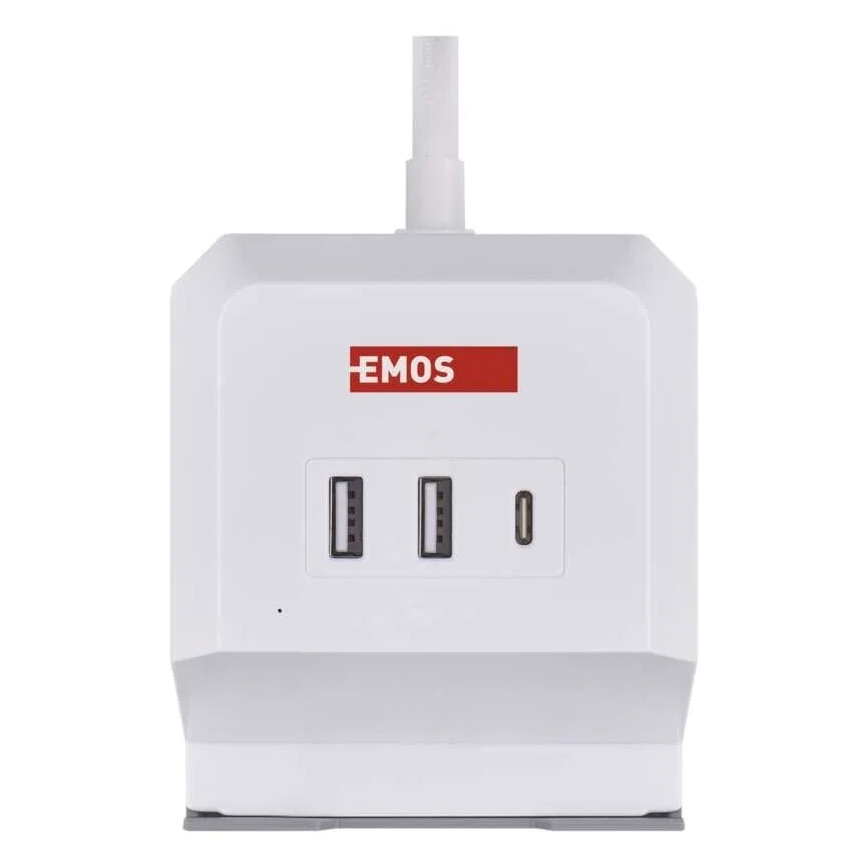 Verlengsnoer met stekkerdoos en draadloos QI-opladen 2x USB-A + 1x USB-C 2m wit