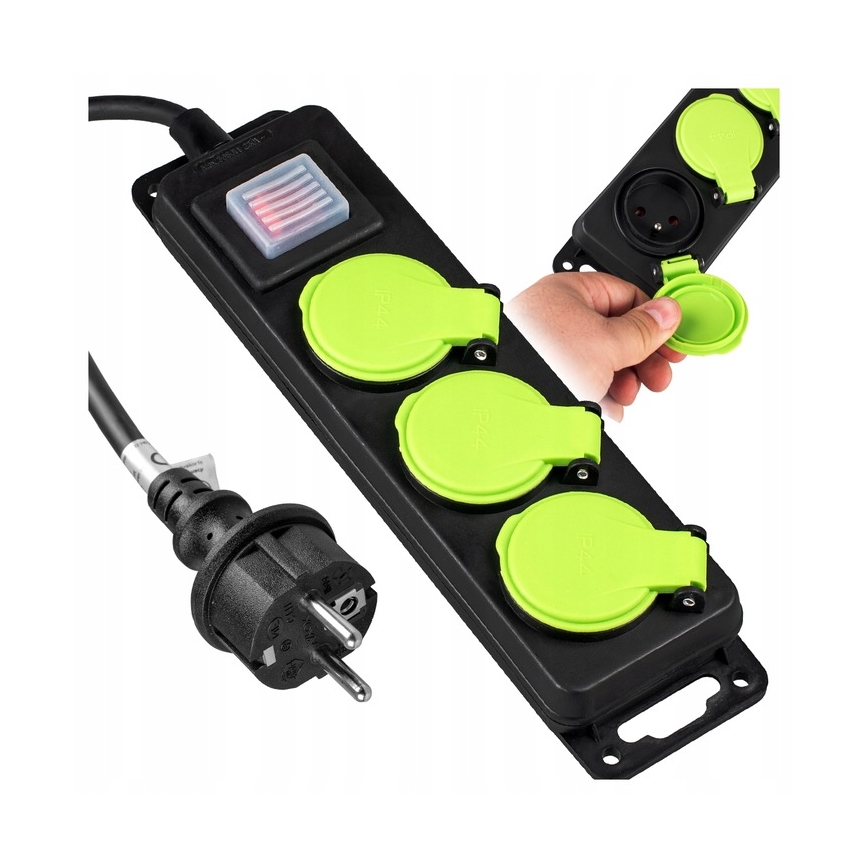 Verlengsnoer met schakelaar, 3 stopcontacten, 20 m, IP44