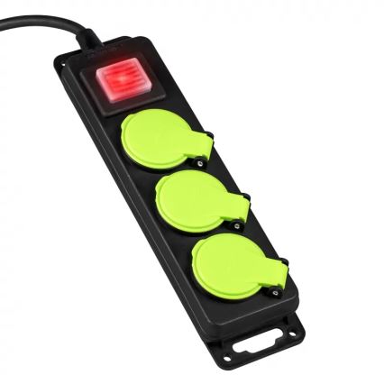 Verlengsnoer met schakelaar, 3-voudig, 3m, IP44