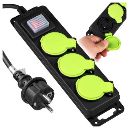 Verlengsnoer met schakelaar, 3-voudig, 3m, IP44