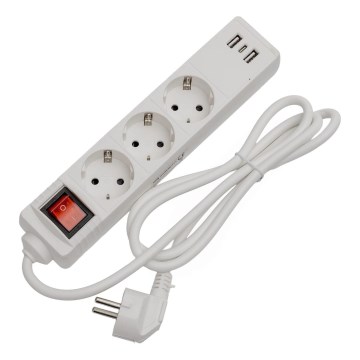 Verlengsnoer met schakelaar: 3x SCHUKO-stopcontacten + 2x USB‑A + 1x USB‑C, 1,5 m, wit
