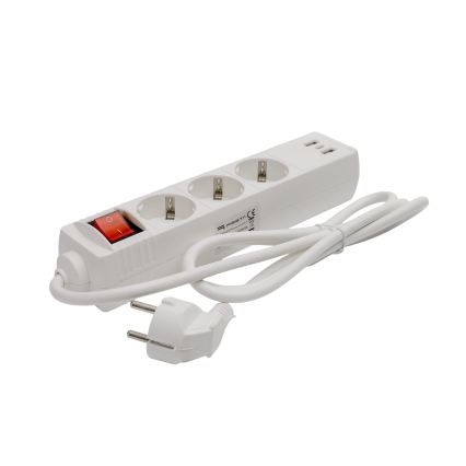 Verlengsnoer met schakelaar: 3x SCHUKO-stopcontacten + 2x USB‑A + 1x USB‑C, 1,5 m, wit