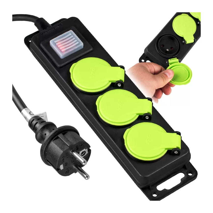 Verlengsnoer met schakelaar en 3 stopcontacten, 5 m, IP44