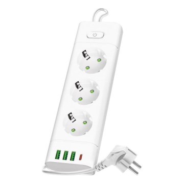 Verlengsnoer met schakelaar LINEA PRO 3x230V+ 3xUSB-A + 1xUSB-C SCHUKO 1,5 m wit