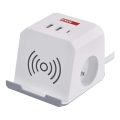 Verlengsnoer met stekkerdoos en draadloos QI-opladen 2x USB-A + 1x USB-C 2m wit