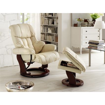 Verstelbare fauteuil HABI, crème/walnoot