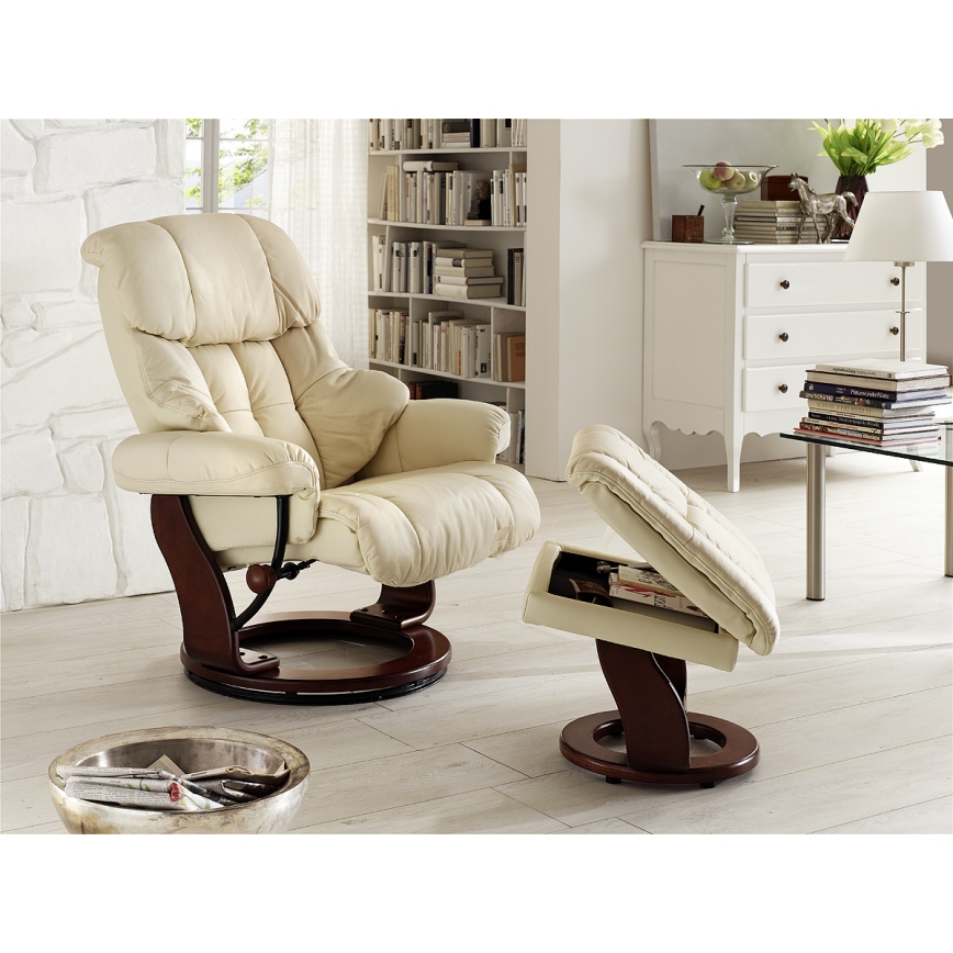Verstelbare fauteuil HABI, crème/walnoot