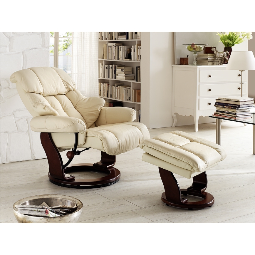 Verstelbare fauteuil HABI, crème/walnoot