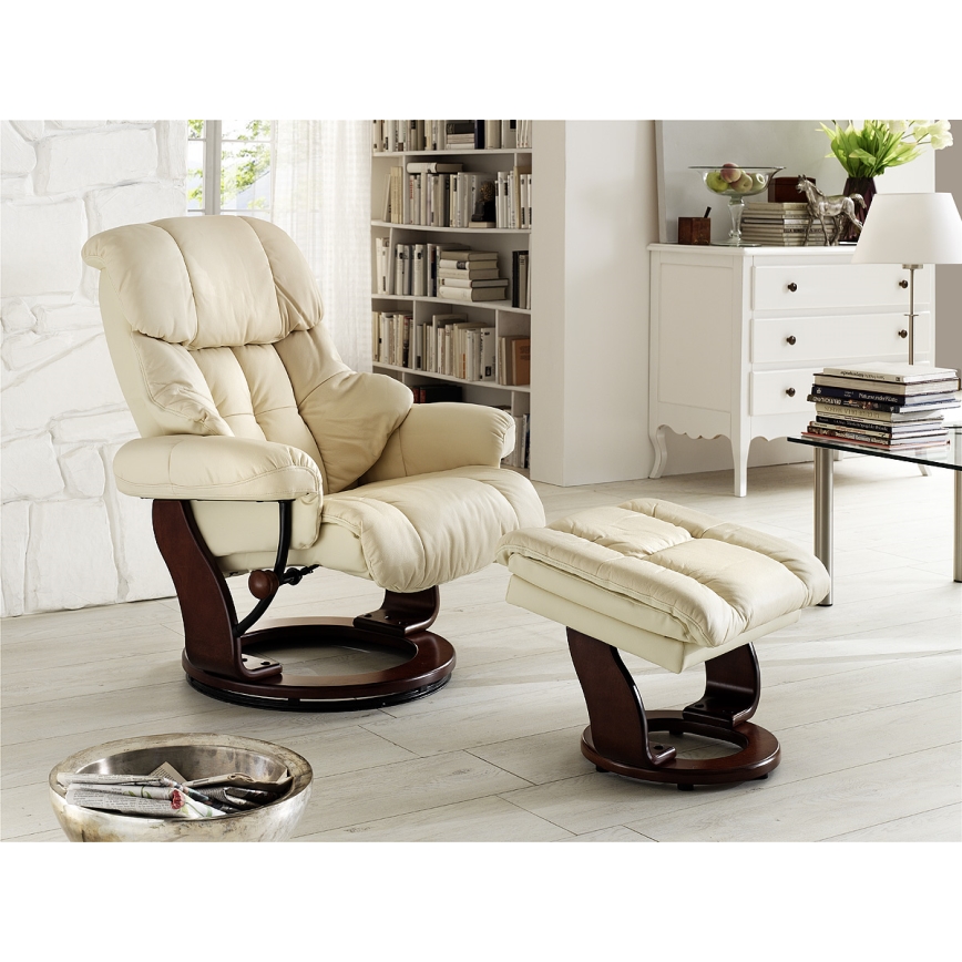Verstelbare fauteuil HABI, crème/walnoot