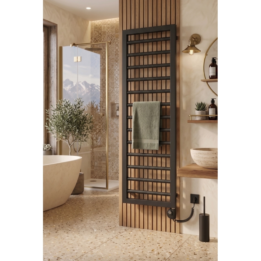 Vertaduro - Badkamerradiator ADEL met thermostaat, 600 W, 128 x 50 cm, antraciet
