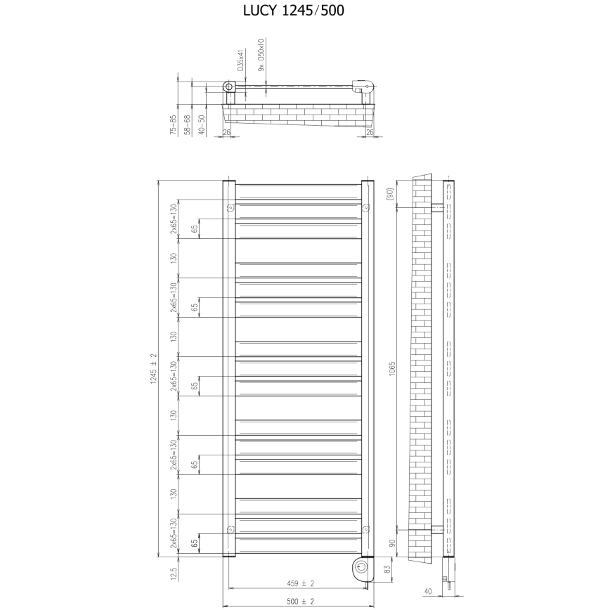 Vertaduro - Badkamerradiator LUCY met thermostaat, 600 W, 125 x 50 cm, zwart