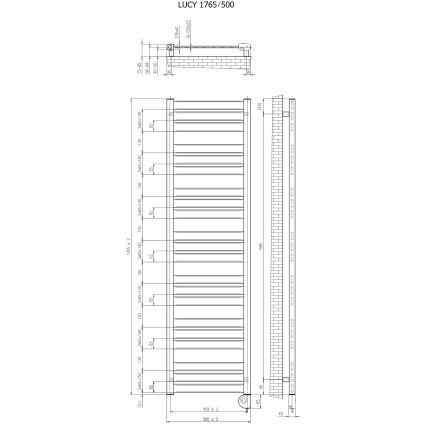 Vertaduro - Badkamerradiator LUCY met thermostaat, 800 W, 177 x 50 cm, antraciet