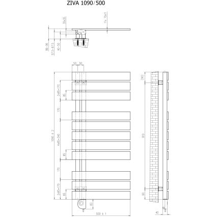 Vertaduro - Badkamerradiator met geïntegreerde thermostaat ZIVA 500 W 109x50 cm zwart
