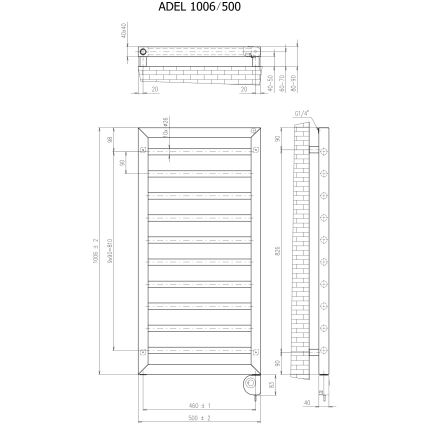 Vertaduro - Badkamerradiator met thermostaat ADEL 400W 100x50 cm taupe