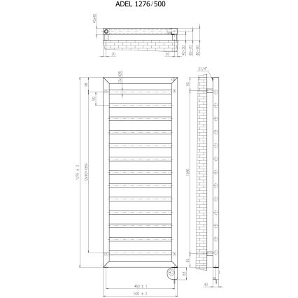 Vertaduro - Badkamerradiator met thermostaat ADEL 600W 128x50 cm zwart
