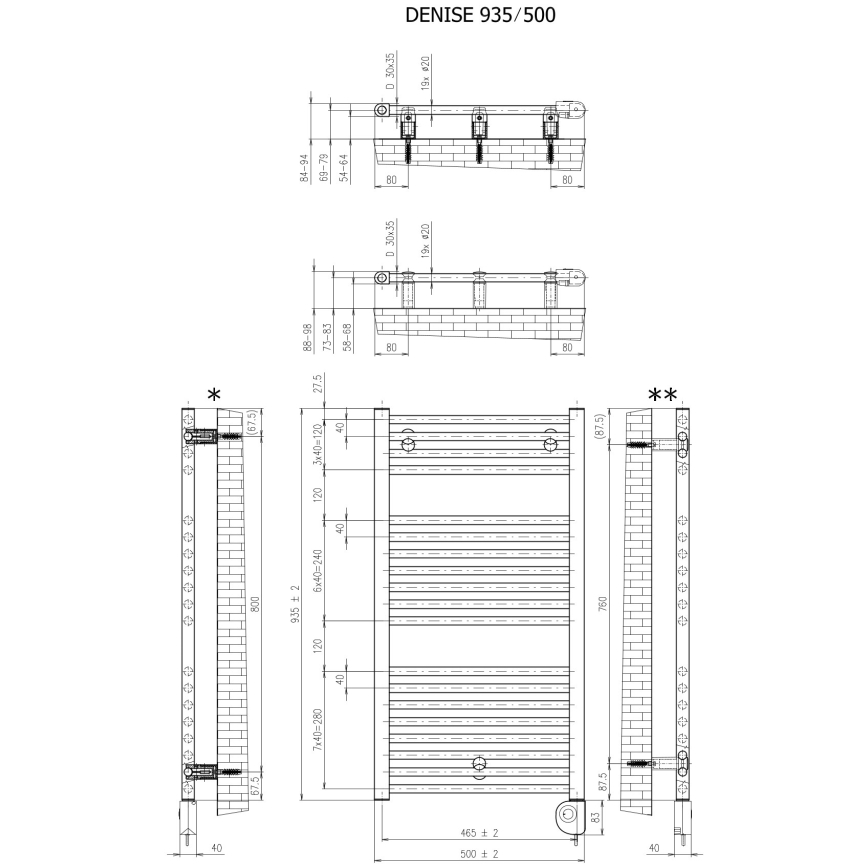 Vertaduro - Badkamerradiator met thermostaat DENISE 400W 94x50 cm antraciet