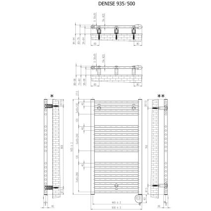 Vertaduro - Badkamerradiator met thermostaat DENISE 400W 94x50 cm taupe