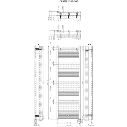 Vertaduro - Badkamerradiator met thermostaat DENISE 600W 154x50 cm zwart