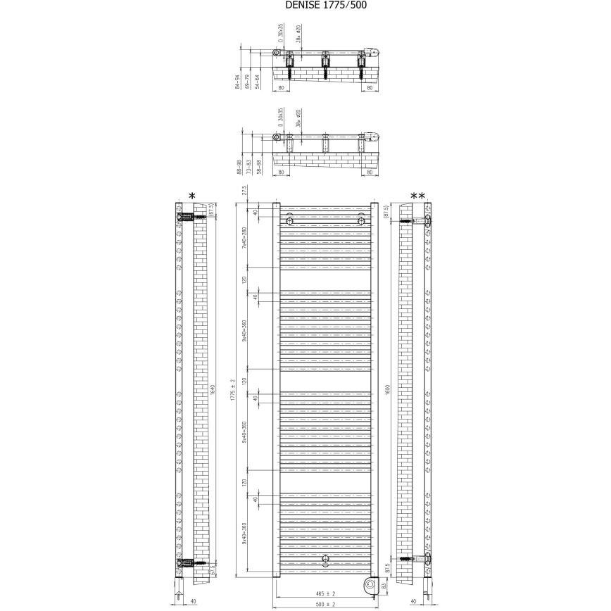 Vertaduro - Badkamerradiator met thermostaat DENISE 800W 178x50 cm taupe
