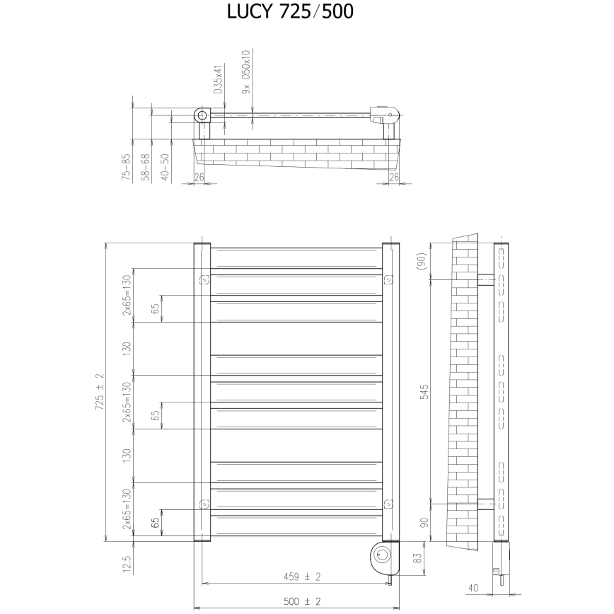 Vertaduro - Badkamerradiator met thermostaat LUCY 400W 73x50 cm zwart
