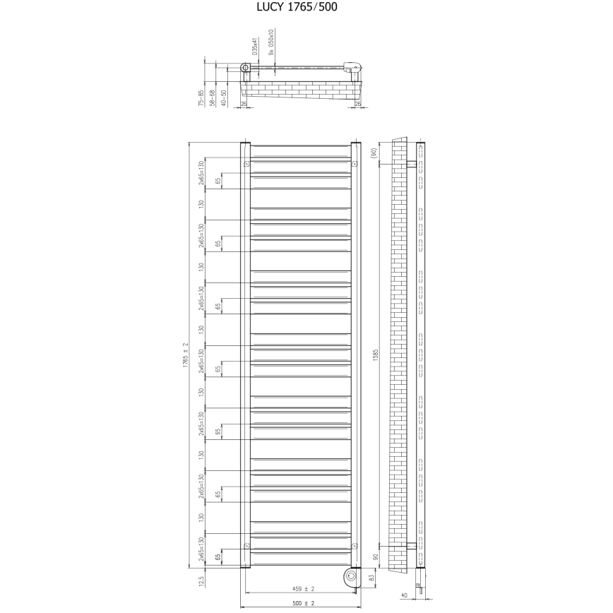 Vertaduro - Badkamerradiator met thermostaat LUCY 800W 177x50 cm taupe