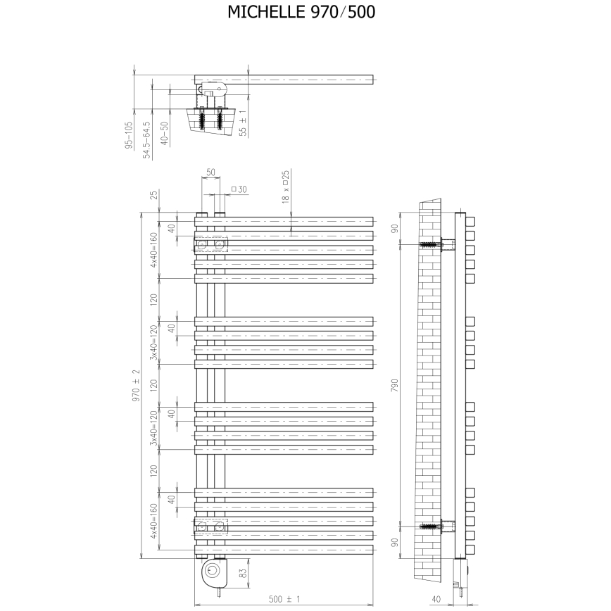 Vertaduro - Badkamerradiator met thermostaat MICHELLE 600W 97x50 cm taupe