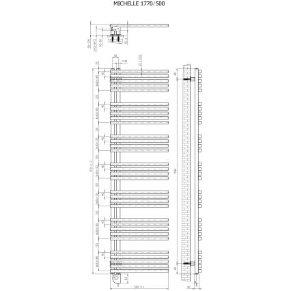 Vertaduro - Badkamerradiator met thermostaat MICHELLE 900W 177x50 cm wit