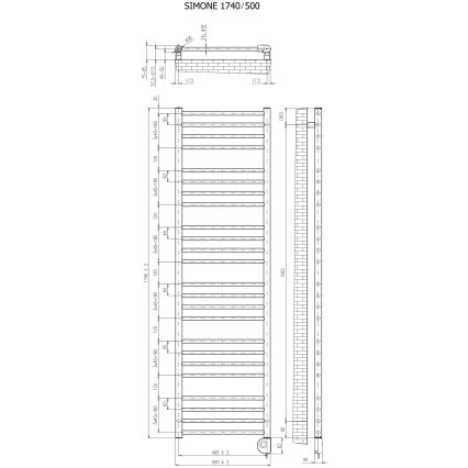 Vertaduro - Badkamerradiator met thermostaat SIMONE 600W 174x50 cm antraciet