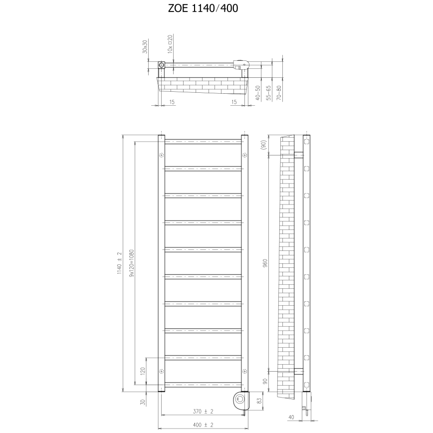 Vertaduro - Badkamerradiator met thermostaat ZOE 400W 114x40 cm taupe