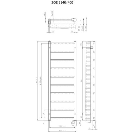 Vertaduro - Badkamerradiator met thermostaat ZOE 400W 114x40 cm zwart