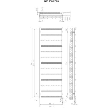 Vertaduro - Badkamerradiator met thermostaat ZOE 400W 150x50 cm zwart