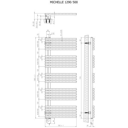 Vertaduro - Badkamerradiator MICHELLE met thermostaat, 600 W, 129 x 50 cm, wit