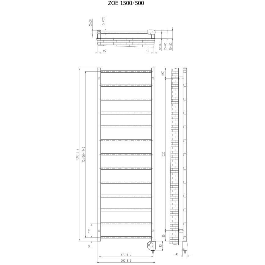 Vertaduro - Badkamerradiator ZOE met thermostaat 400W 150x50 cm wit