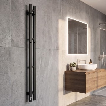 Vertaduro - Elektrische handdoekradiator met thermostaat VEO 70W/230V 120x9 cm IP44 zwart rechts