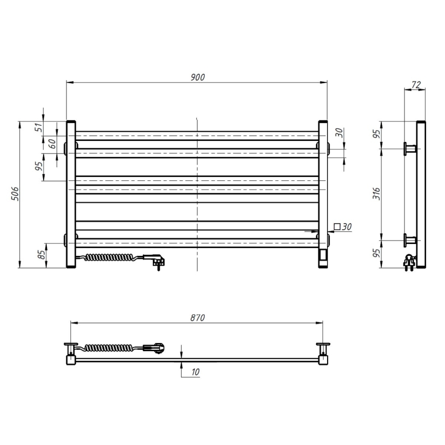 Vertaduro - Elektrische handdoekdroger met thermostaat AVA 181W/230V 50x90 cm IP44 wit links