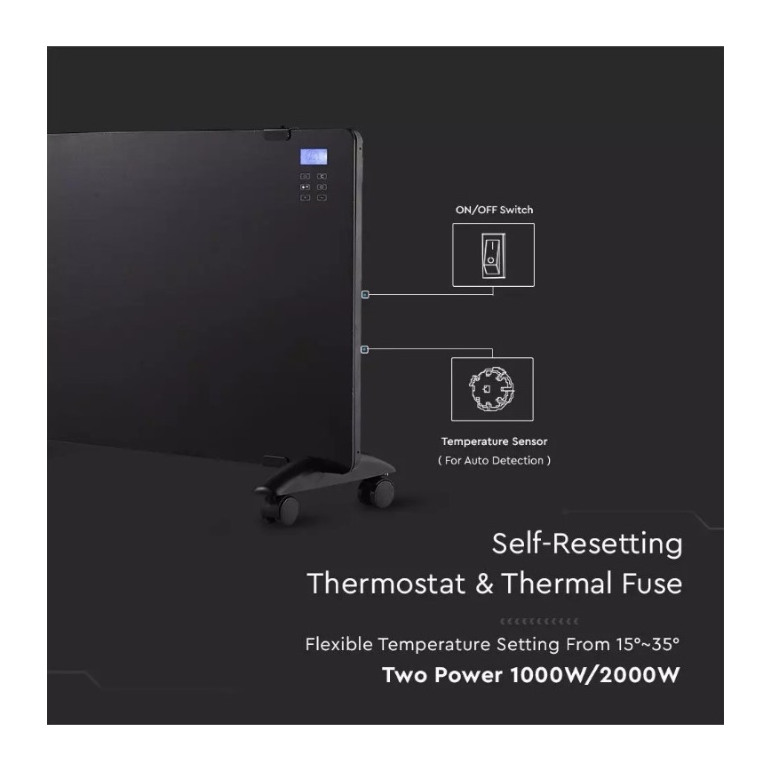 Verwarming 2000W/230V LCD scherm IP24 + AB