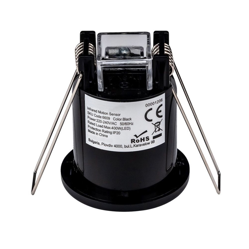 Verzonken bewegingssensor PIR 360° 400W/230V zwart